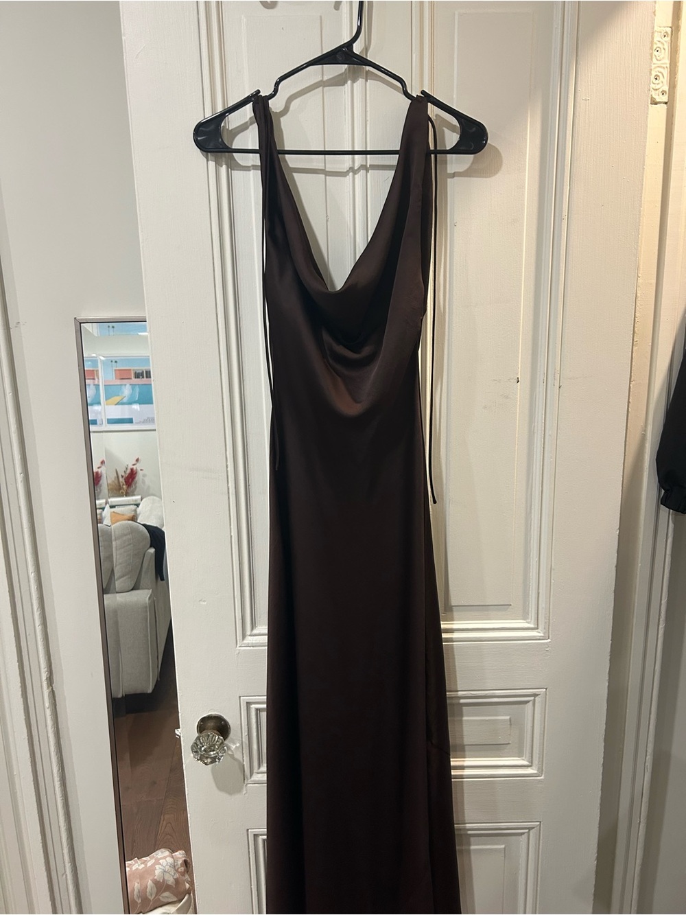 Satin Cowl Neck Slip Dress in Deep Brown from Zara